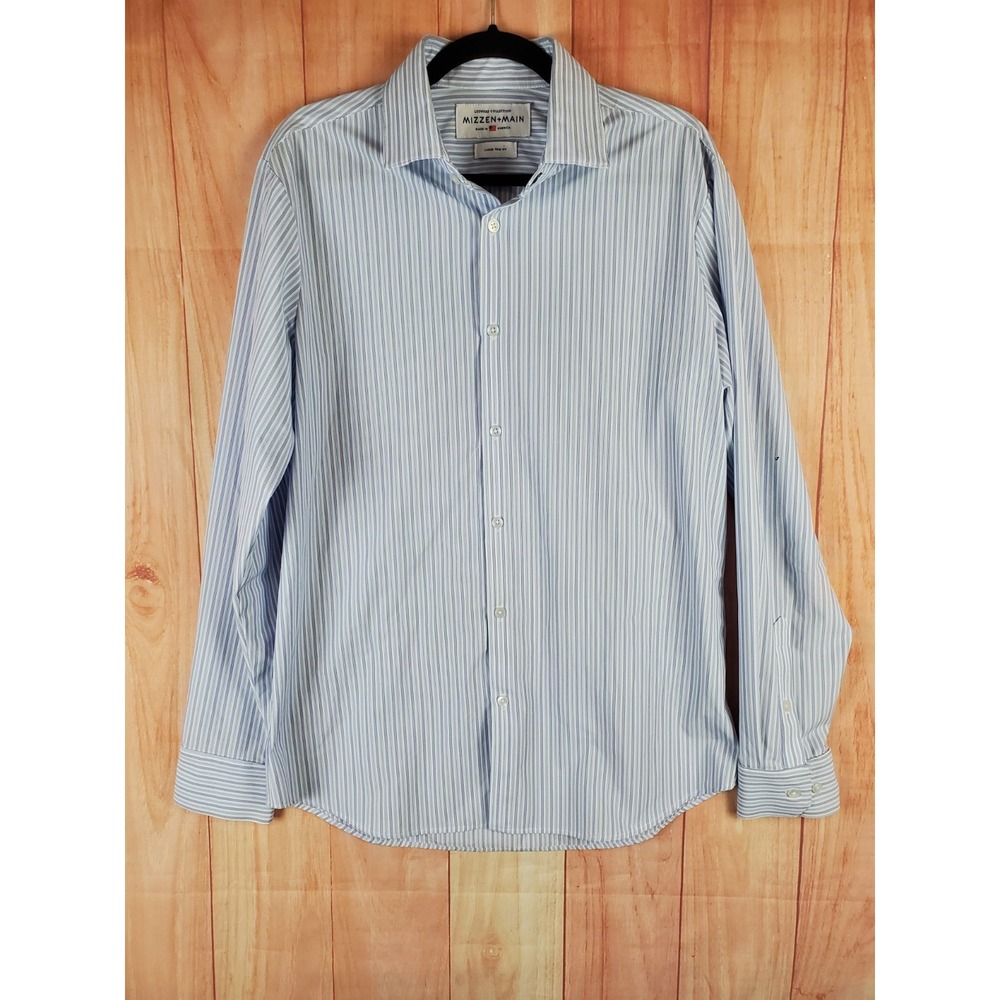 Mizzen + Main Mens Shirt Sz Large Trim Fit Striped Long Sleeve Button Up